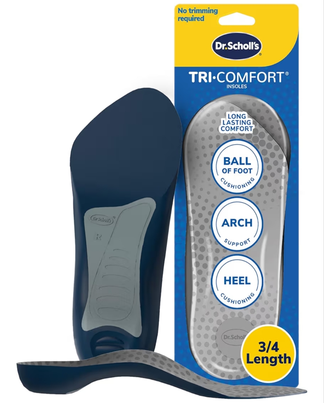 Dr Scholl's Tri-Comfort plantillas 3/4 soporte arco talón antepié