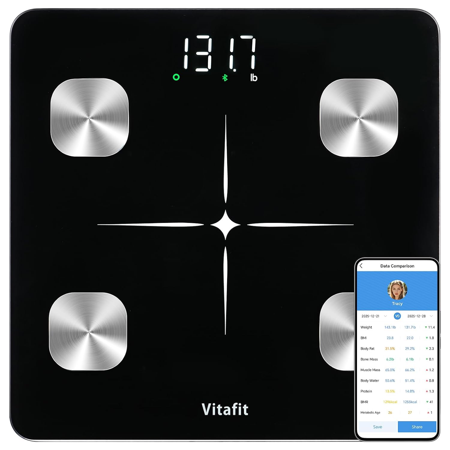 VITAFIT báscula digital pantalla LCD plataforma grande 30x30
