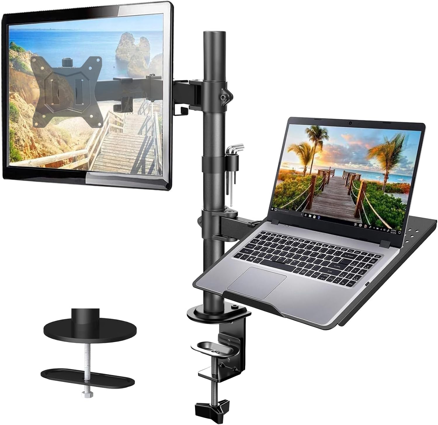 HUANUO doble brazo monitor bandeja teclado portátil